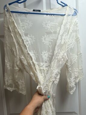 Delicate White Embroidered Lace Fabric Panel